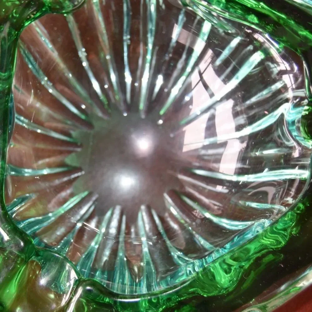 Vintage MCM Emerald Green Art Glass Ashtray Bowl Freeform 9” Heavy 3.3 lb
